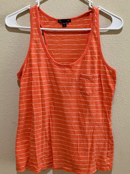 GAP Tops - Gap Tank Top Orange White Stripe Racerback Pocket Cotton Soft Size M
